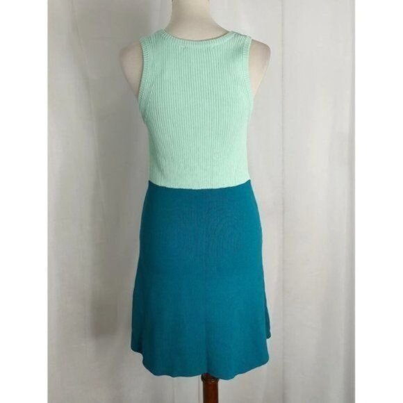 Zara Knit Ribbed Dress M Aqua Mint Colorblock Sleeveless A-line Summer - Picture 6 of 7